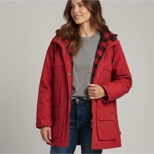 Vintage Woolrich Hooded Red Anorak with Buffalo Plaid Interior
